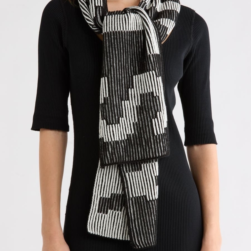 AllSaints Black & White Geometric Knit Scarf